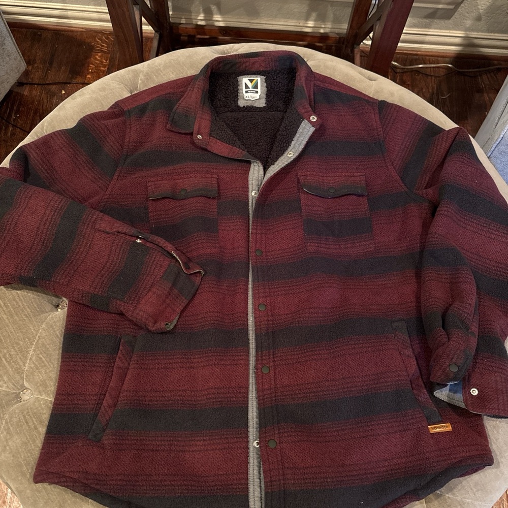 Men's Burgundy and Black Striped Shirt Jacket